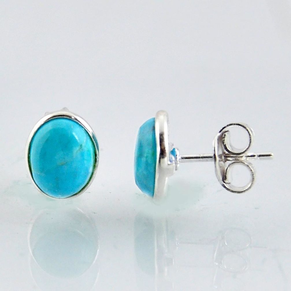 4.73cts natural blue kingman turquoise 925 sterling silver stud earrings r1138