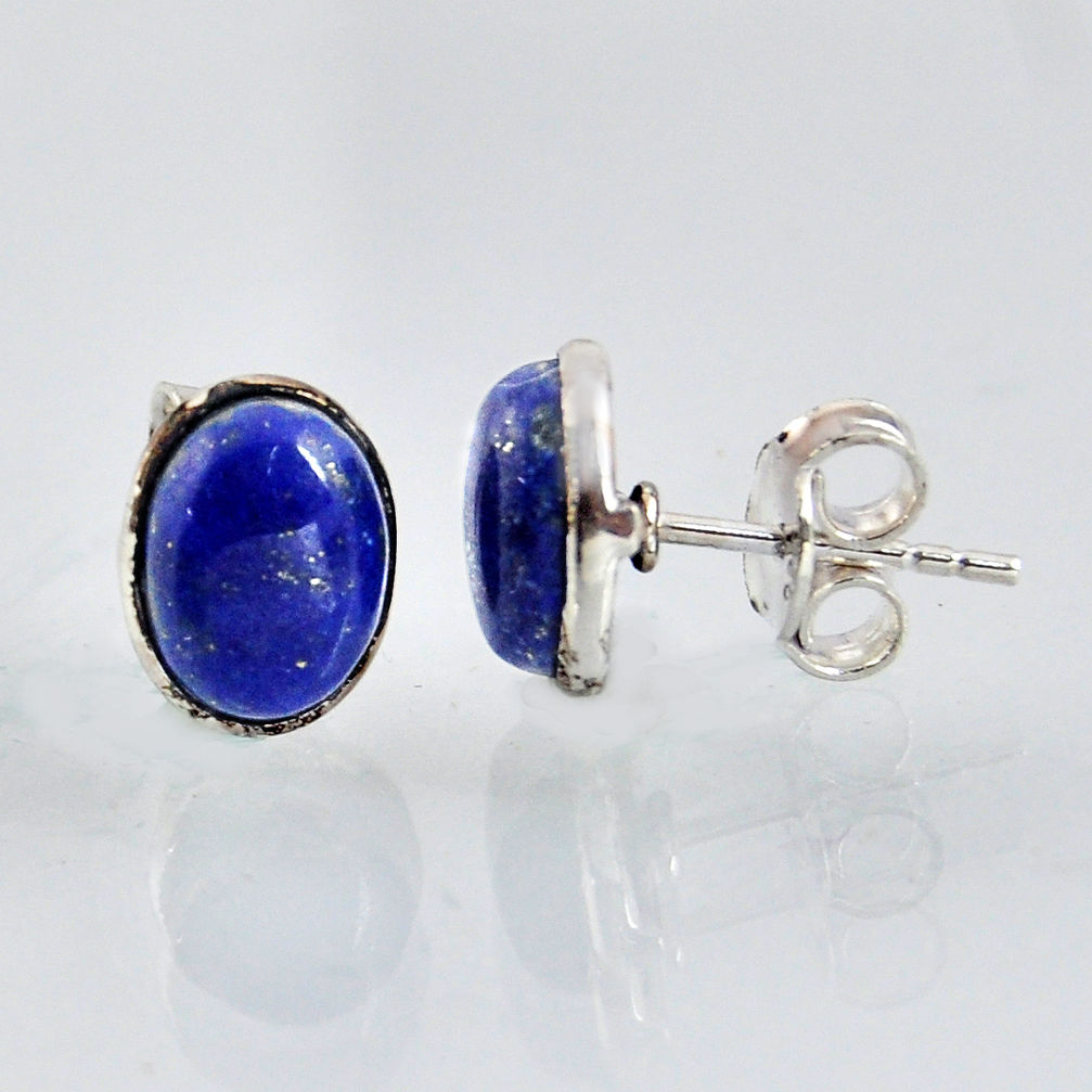 5.58cts natural blue lapis lazuli 925 sterling silver stud earrings r1146