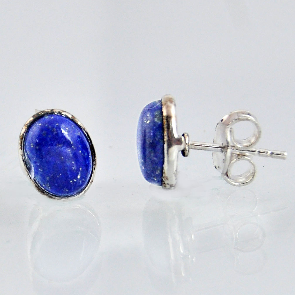 5.83cts natural blue lapis lazuli 925 sterling silver stud earrings r1153