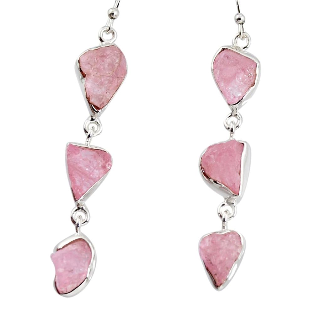 22.57cts natural pink morganite rough 925 sterling silver dangle earrings r1481
