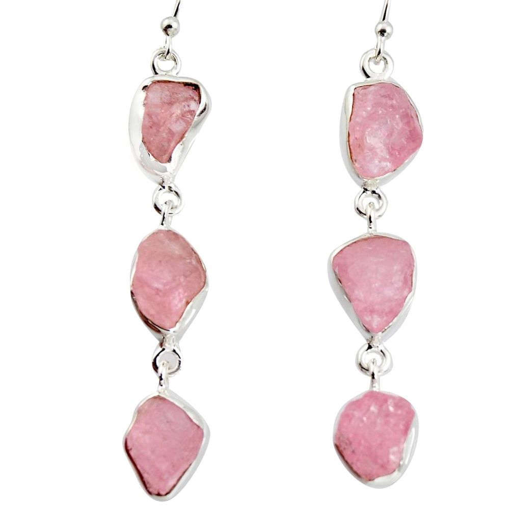 23.15cts natural pink morganite rough 925 sterling silver dangle earrings r1482