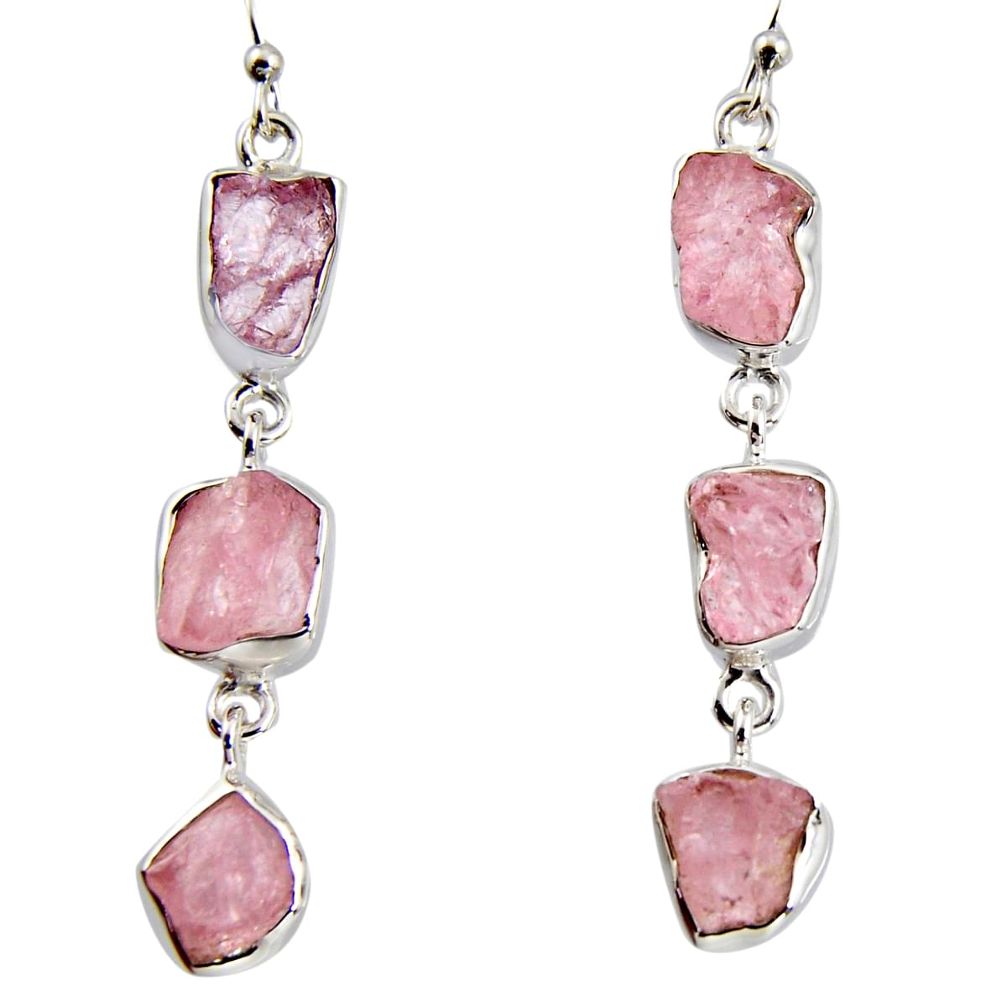 21.23cts natural pink morganite rough 925 sterling silver dangle earrings r1486