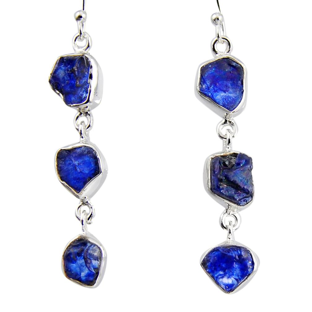 19.00cts natural blue sapphire rough 925 sterling silver dangle earrings r1514