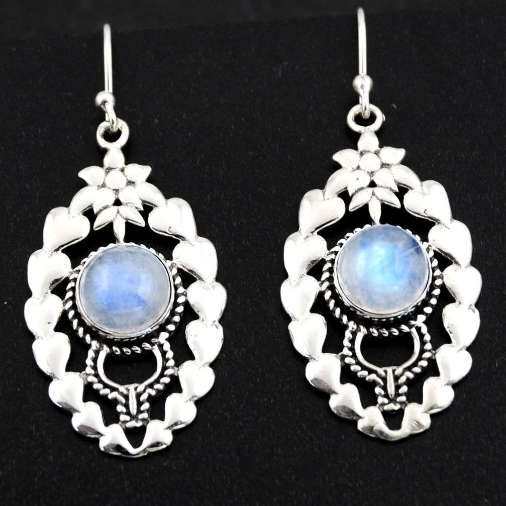 925 sterling silver 6.55cts natural rainbow moonstone dangle earrings r1836