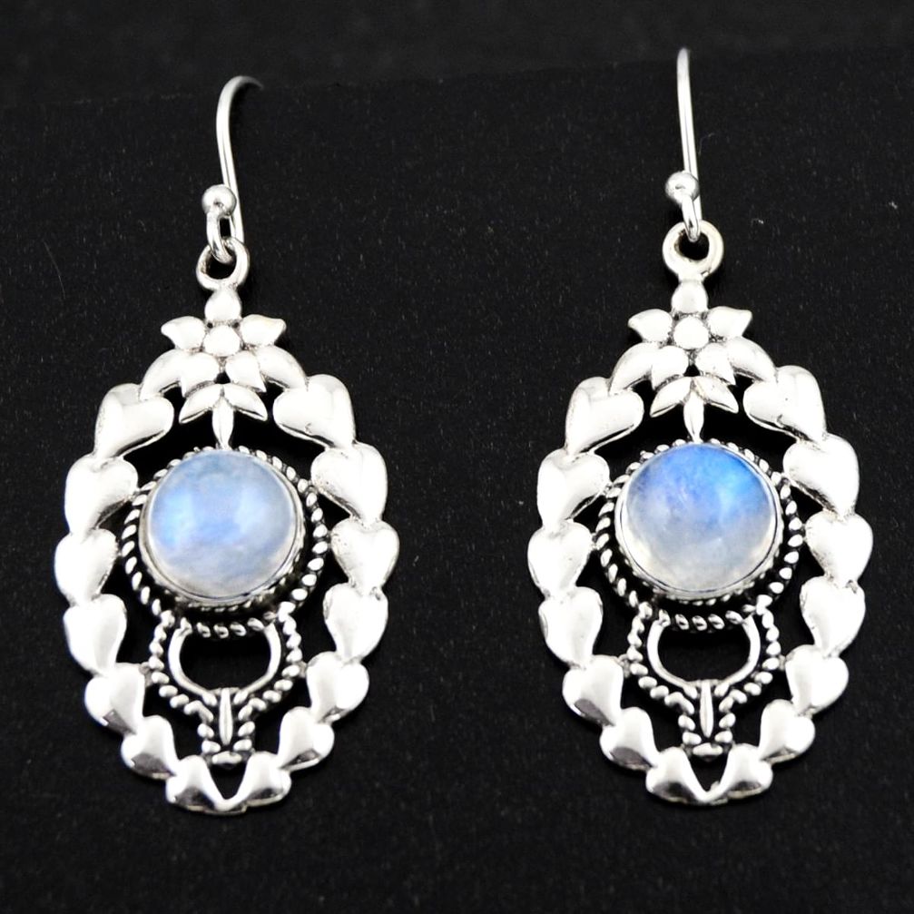 925 sterling silver 6.88cts natural rainbow moonstone dangle earrings r1839