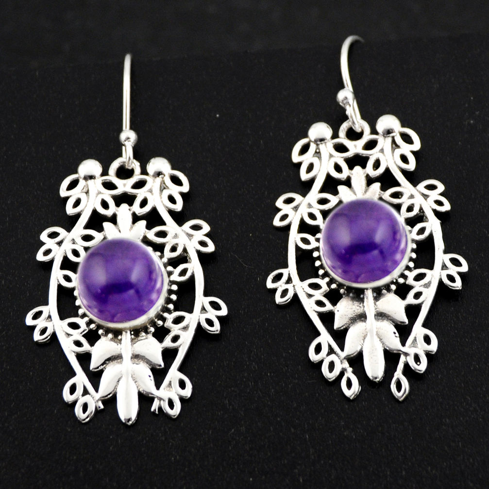 6.55cts natural purple amethyst 925 sterling silver dangle earrings r1841