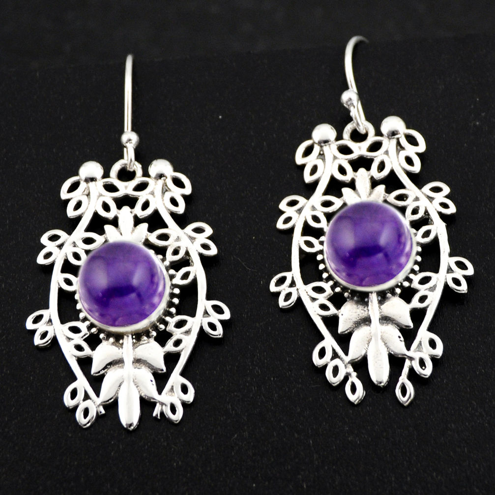 6.53cts natural purple amethyst 925 sterling silver dangle earrings r1842