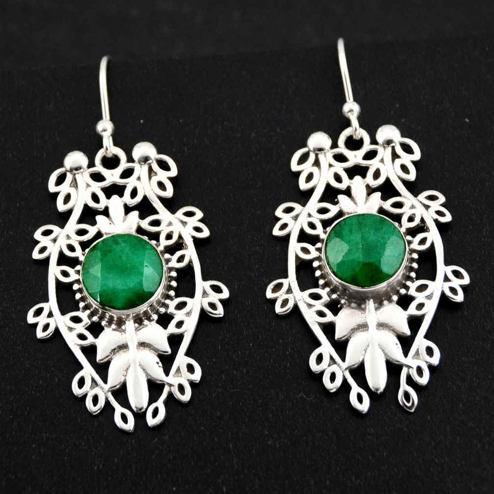 6.55cts natural green emerald 925 sterling silver dangle earrings jewelry r1846