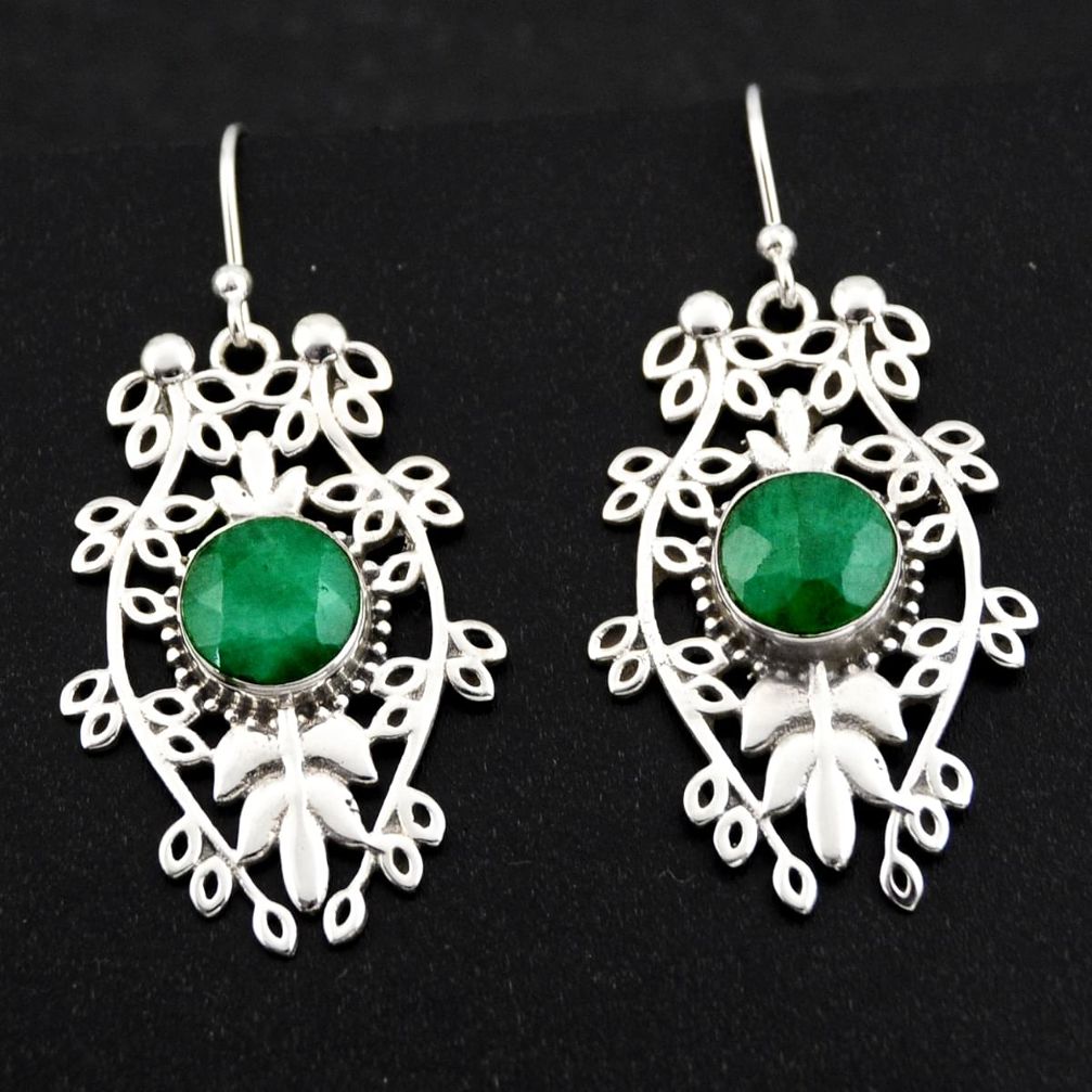6.16cts natural green emerald 925 sterling silver dangle earrings jewelry r1847
