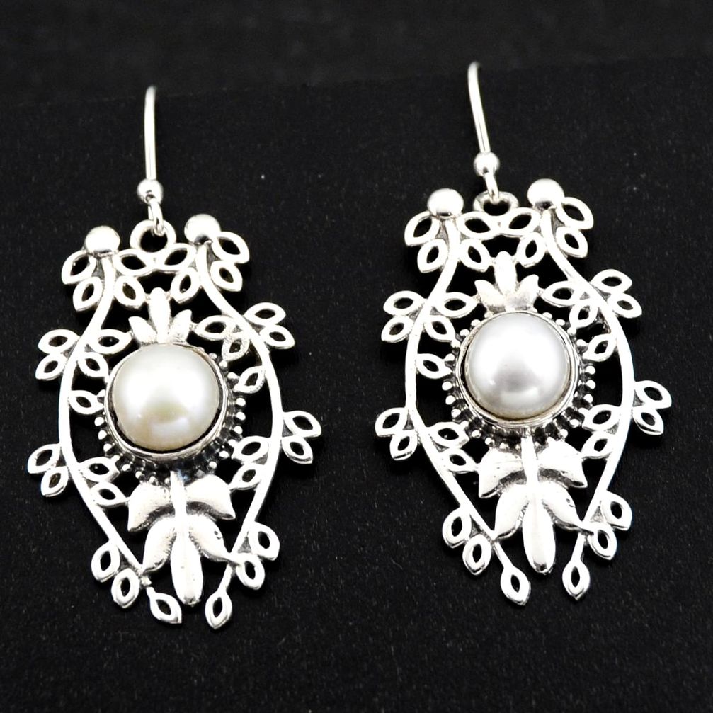 925 sterling silver 6.67cts natural white pearl dangle earrings jewelry r1848