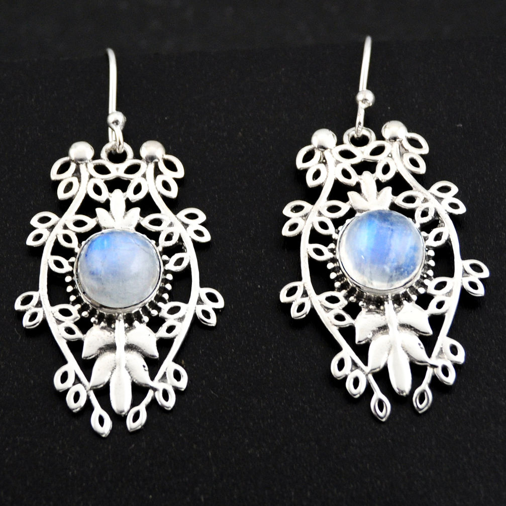 925 sterling silver 6.55cts natural rainbow moonstone dangle earrings r1852
