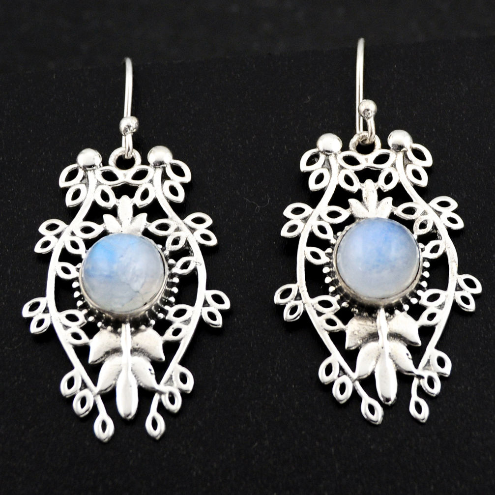6.36cts natural rainbow moonstone 925 sterling silver dangle earrings r1854