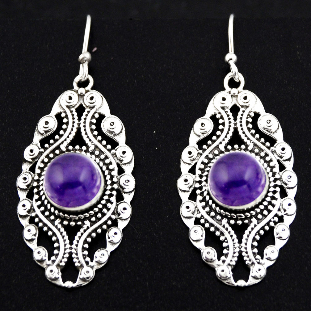 6.55cts natural purple amethyst 925 sterling silver dangle earrings r1861