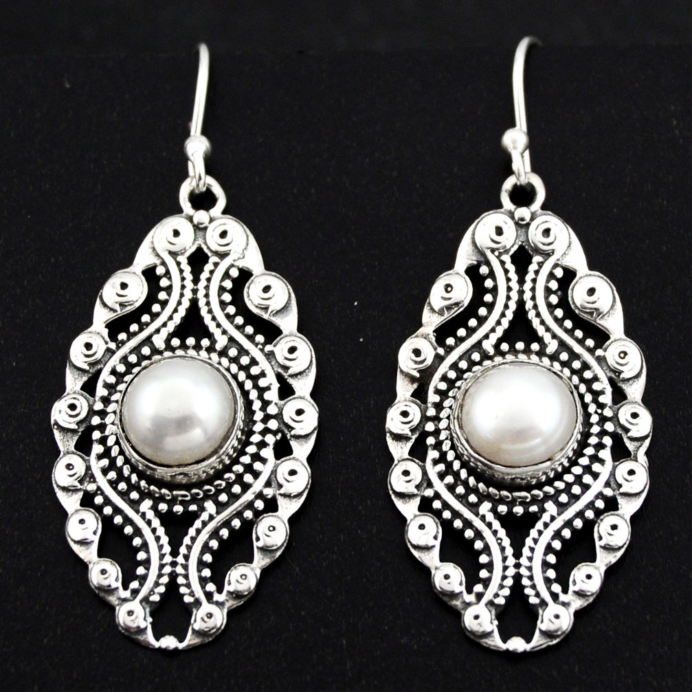 6.15cts natural white pearl 925 sterling silver dangle earrings jewelry r1863