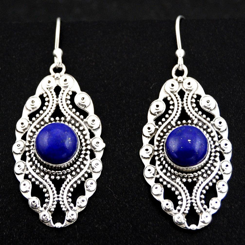 6.32cts natural blue lapis lazuli 925 sterling silver dangle earrings r1870