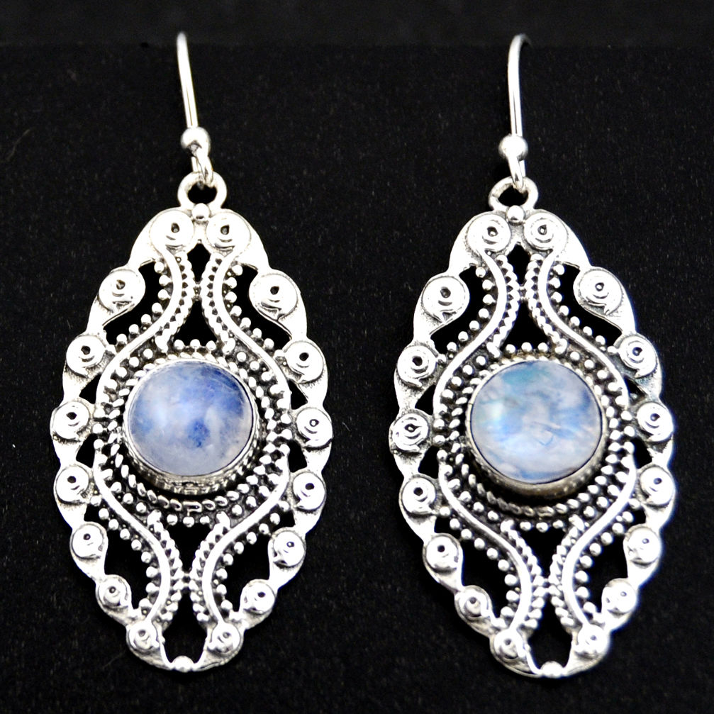6.50cts natural rainbow moonstone 925 sterling silver dangle earrings r1873