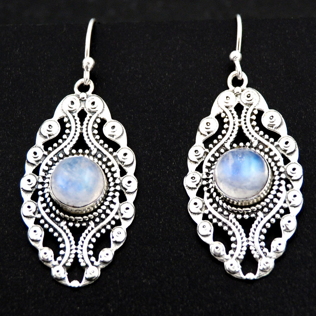 6.10cts natural rainbow moonstone 925 sterling silver dangle earrings r1875