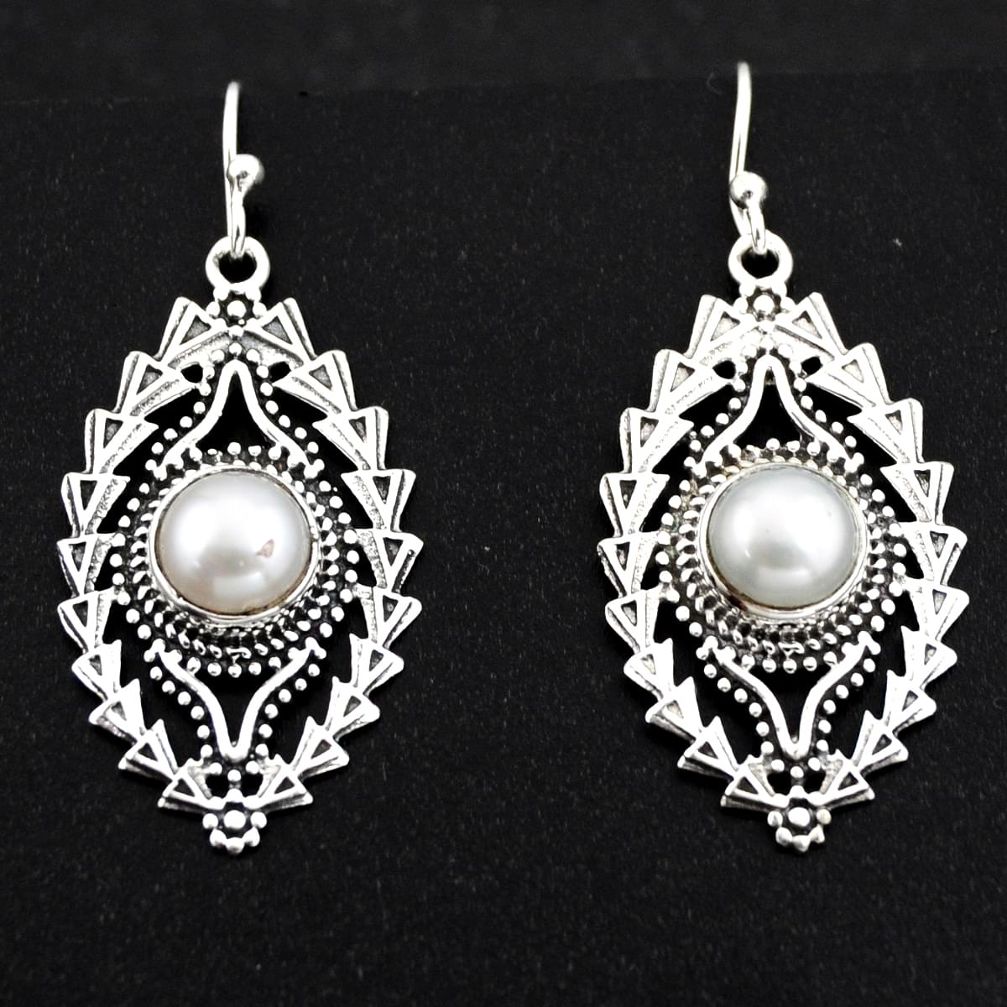 6.35cts natural white pearl 925 sterling silver dangle earrings jewelry r1885