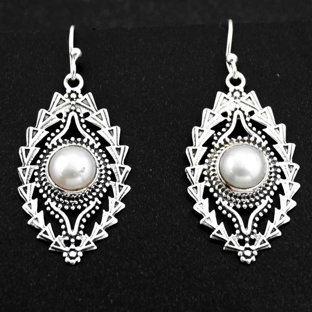 6.32cts natural white pearl 925 sterling silver dangle earrings jewelry r1886