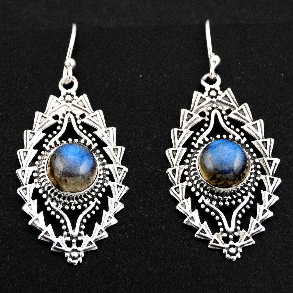 925 sterling silver 6.54cts natural blue labradorite dangle earrings r1898