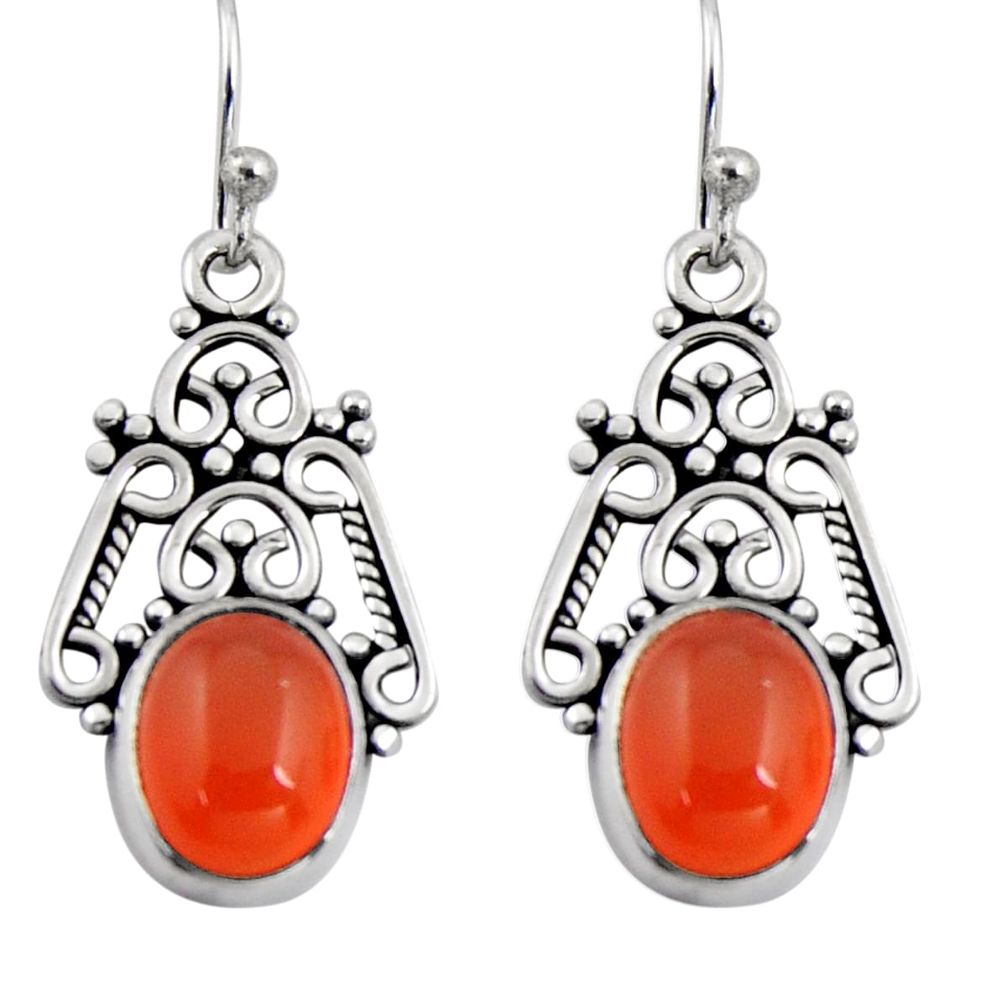 925 silver 7.79cts natural orange cornelian (carnelian) dangle earrings r4604