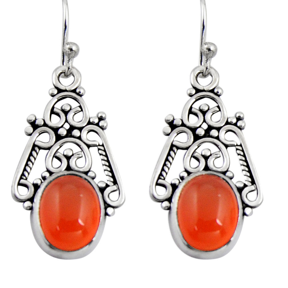 8.03cts natural orange cornelian (carnelian) 925 silver dangle earrings r4605