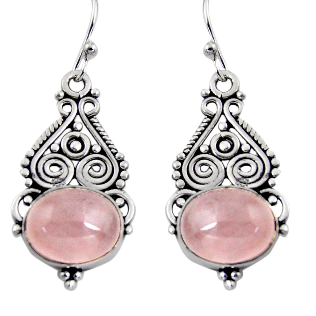 925 sterling silver 8.43cts natural pink rose quartz dangle earrings r4610