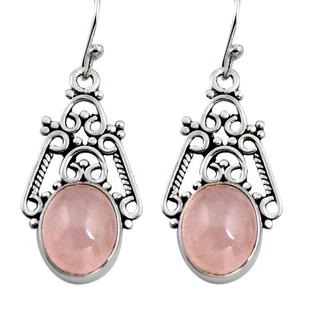 7.67cts natural pink rose quartz 925 sterling silver dangle earrings r4612