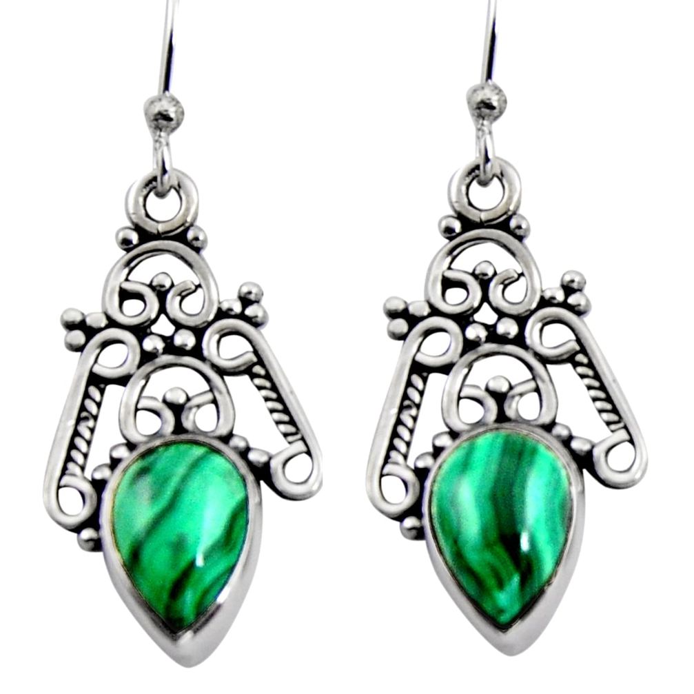 925 silver 5.52cts natural green malachite (pilot's stone) dangle earrings r4613