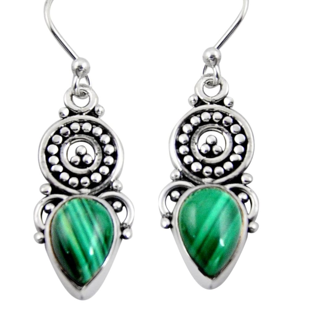 5.14cts natural green malachite (pilot's stone) 925 silver dangle earrings r4614