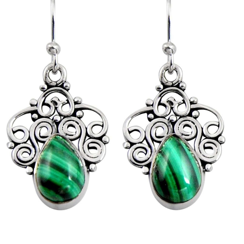 5.57cts natural green malachite (pilot's stone) 925 silver dangle earrings r4615