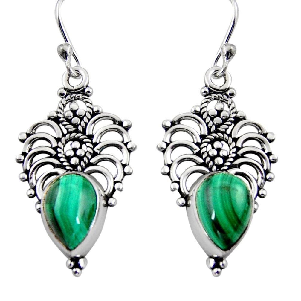 5.55cts natural green malachite (pilot's stone) 925 silver dangle earrings r4618