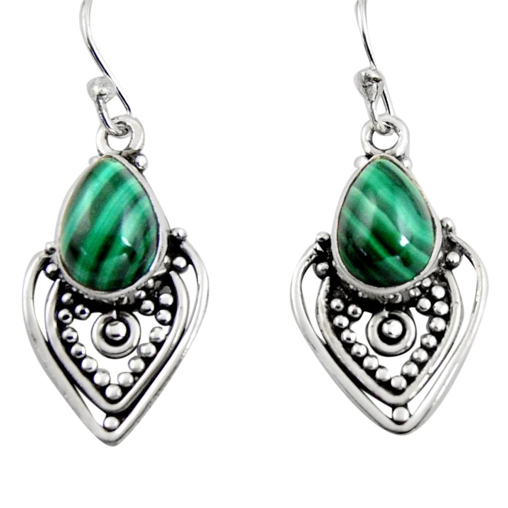 925 silver 5.52cts natural green malachite (pilot's stone) dangle earrings r4620