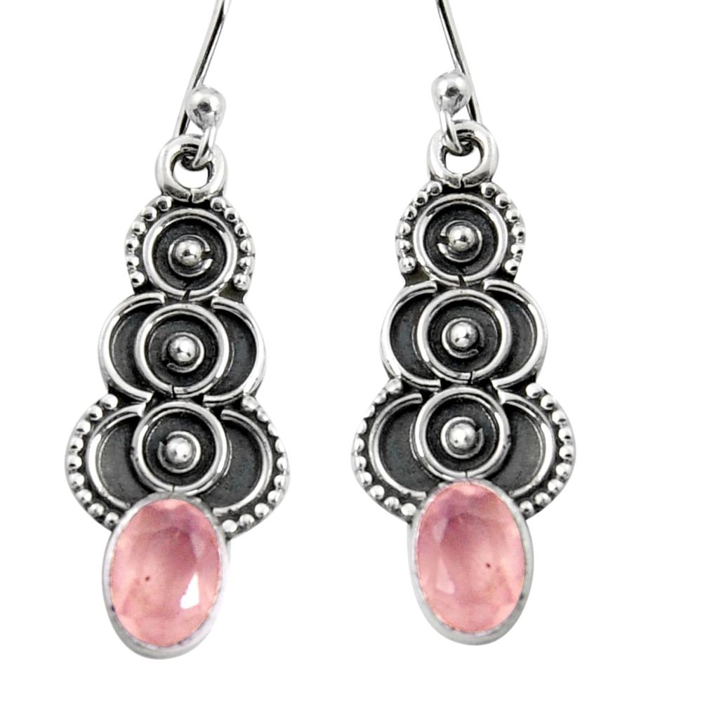 3.03cts natural pink rose quartz 925 sterling silver dangle earrings r5021