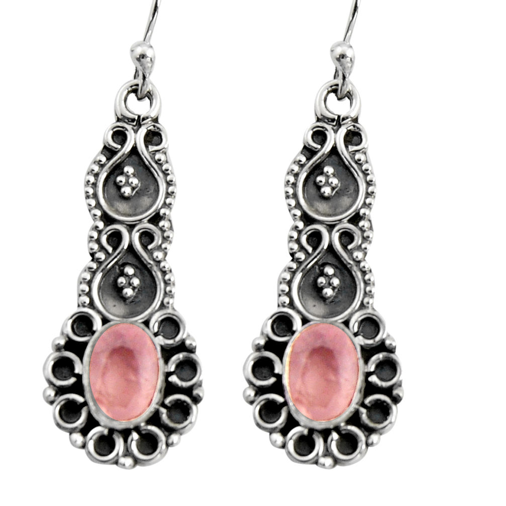 925 sterling silver 3.29cts natural pink rose quartz dangle earrings r5028
