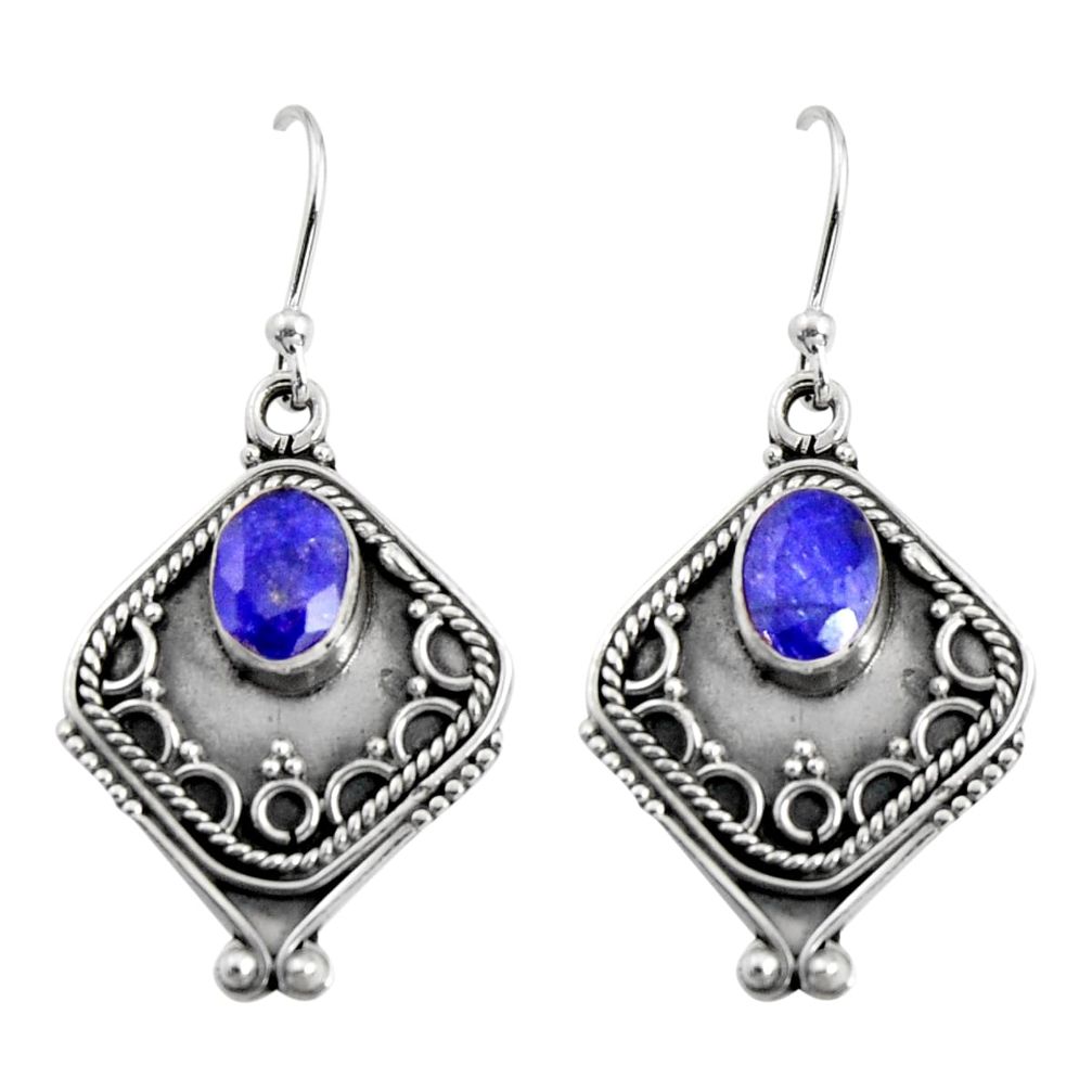 925 sterling silver 3.13cts natural blue sapphire dangle earrings jewelry r5032