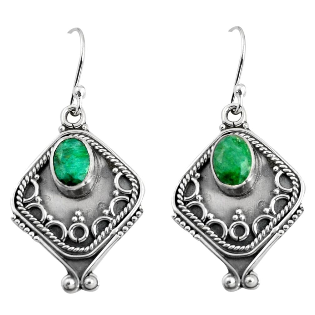3.14cts natural green emerald 925 sterling silver dangle earrings jewelry r5033