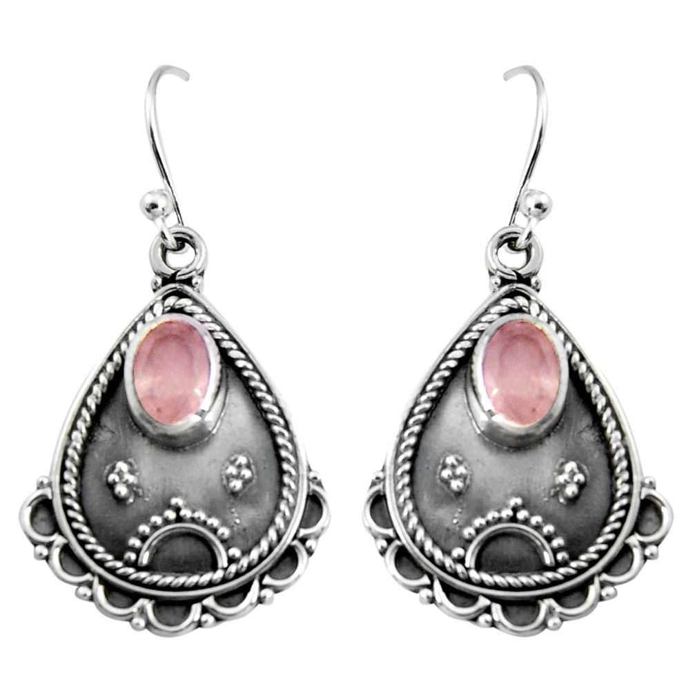 3.19cts natural pink rose quartz 925 sterling silver dangle earrings r5037