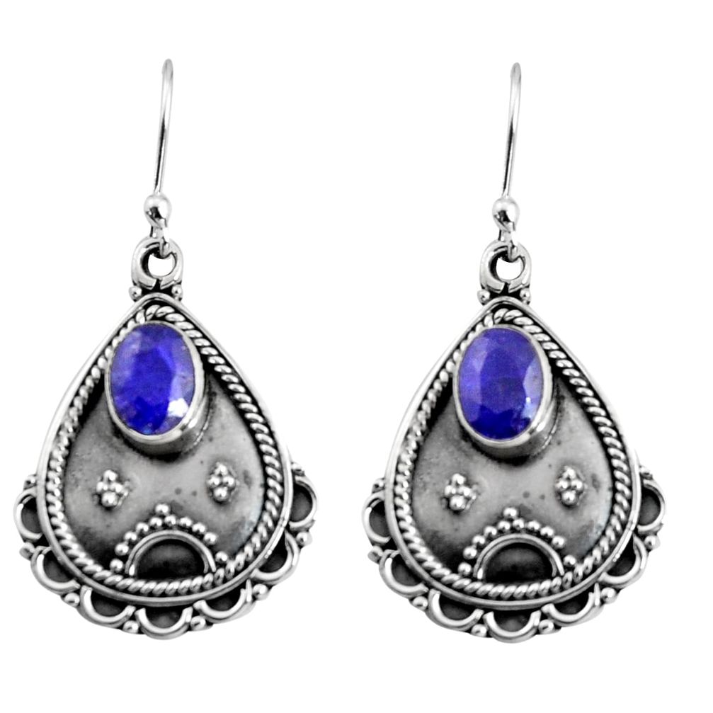 3.19cts natural blue sapphire 925 sterling silver dangle earrings jewelry r5038
