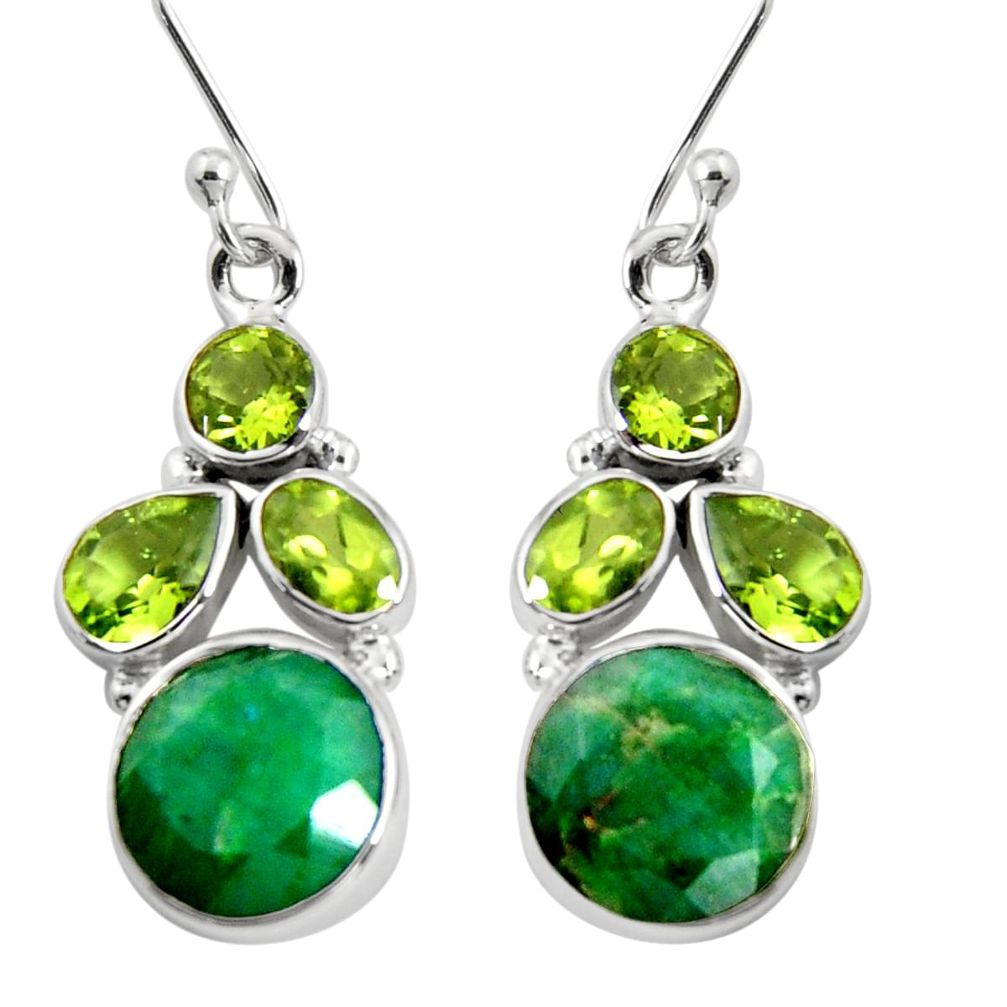 14.26cts natural green emerald peridot 925 sterling silver dangle earrings r5047
