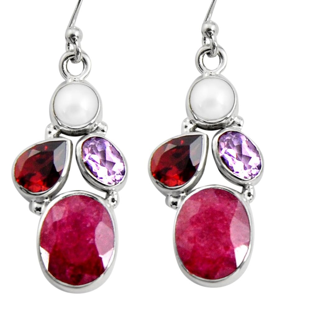 13.55cts natural red ruby amethyst pearl garnet 925 silver dangle earrings r5050