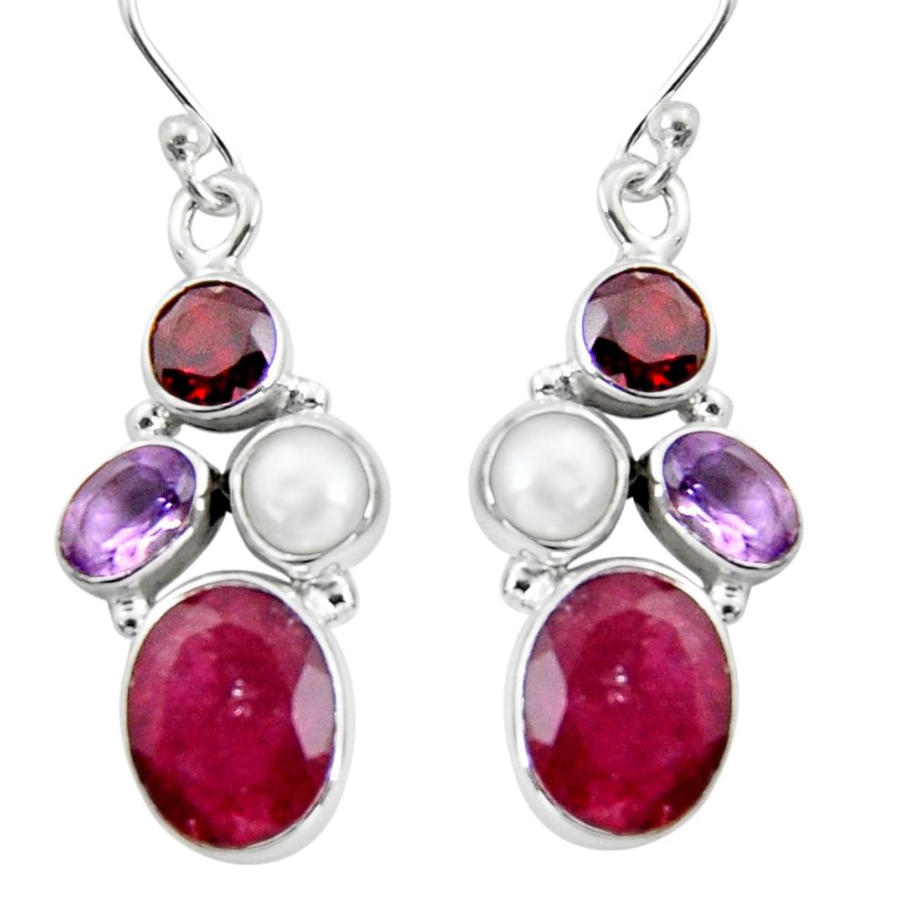 925 silver 13.55cts natural red ruby amethyst pearl garnet dangle earrings r5051