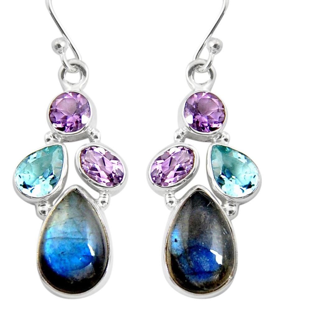 14.26cts natural blue labradorite amethyst 925 silver dangle earrings r5055