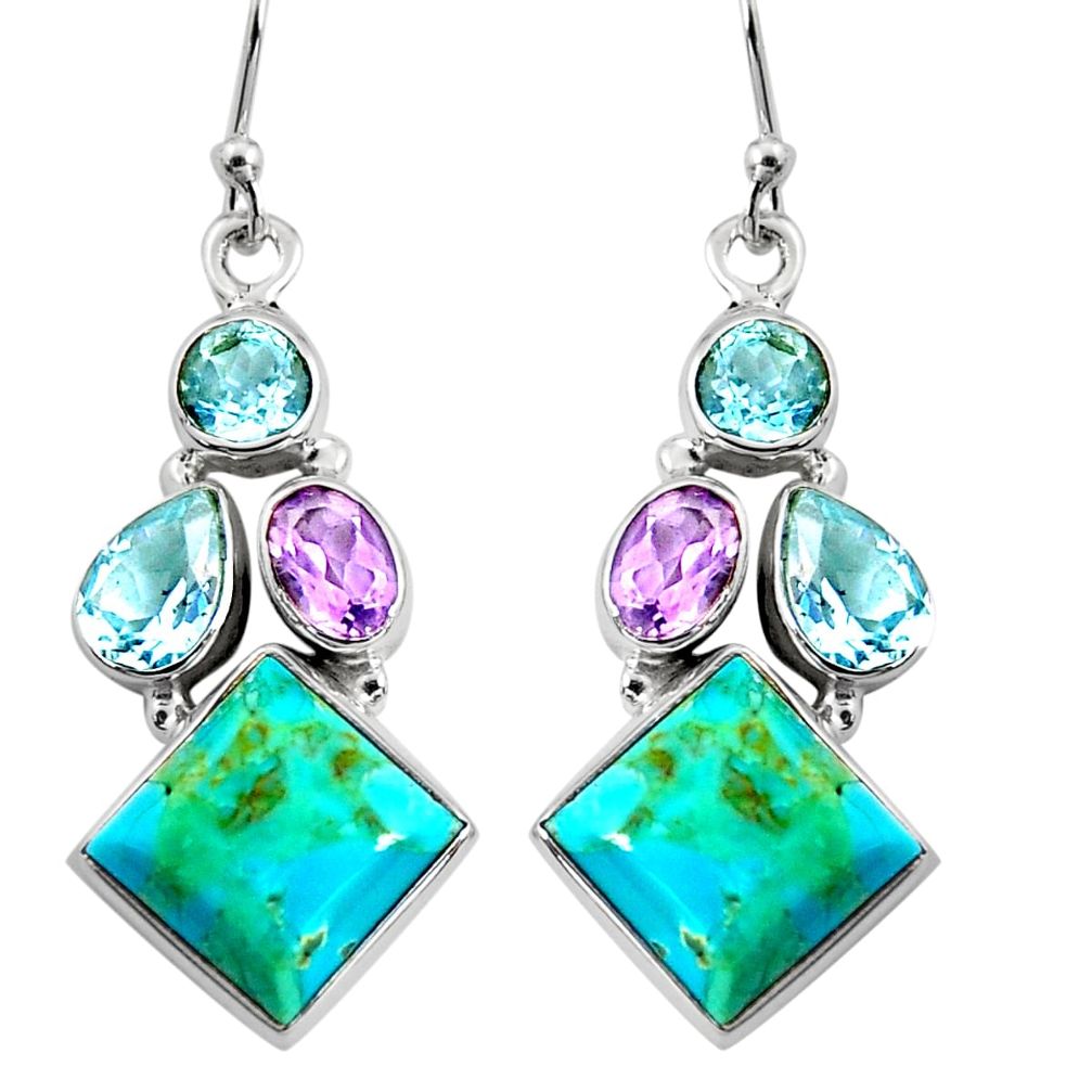 15.16cts blue arizona mohave turquoise amethyst 925 silver dangle earrings r5060