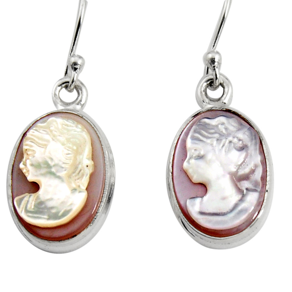 925 silver 10.71cts lady face natural pink cameo on shell oval earrings r5071