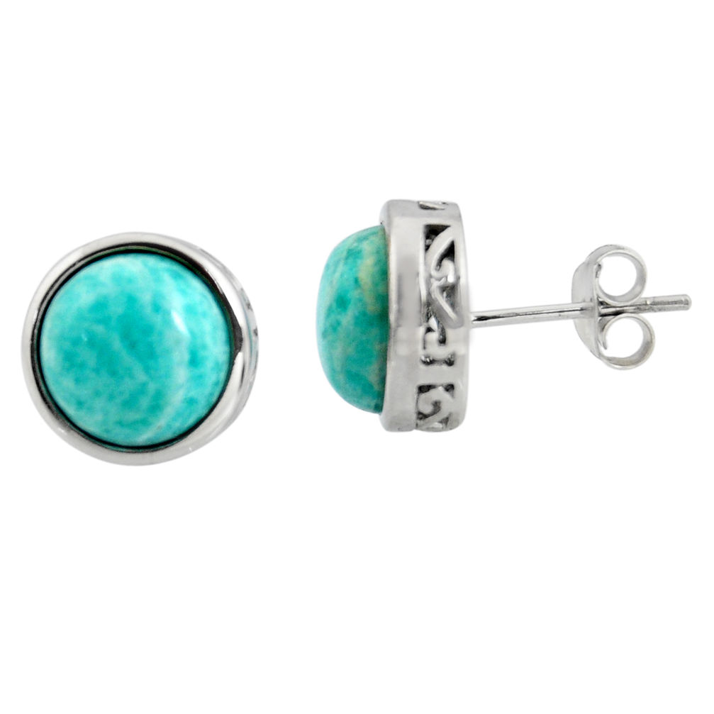 6.61cts natural green amazonite (hope stone) 925 silver stud earrings r5421