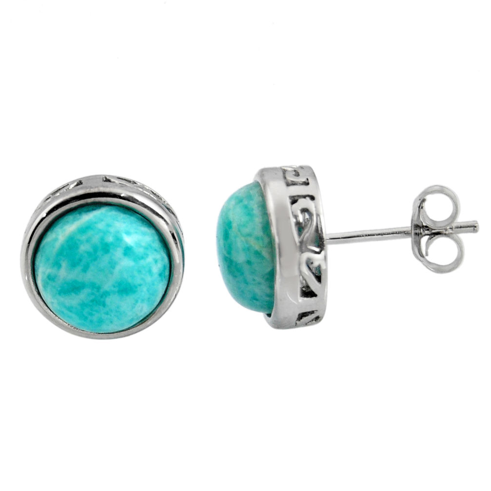 6.03cts natural green amazonite (hope stone) 925 silver stud earrings r5431