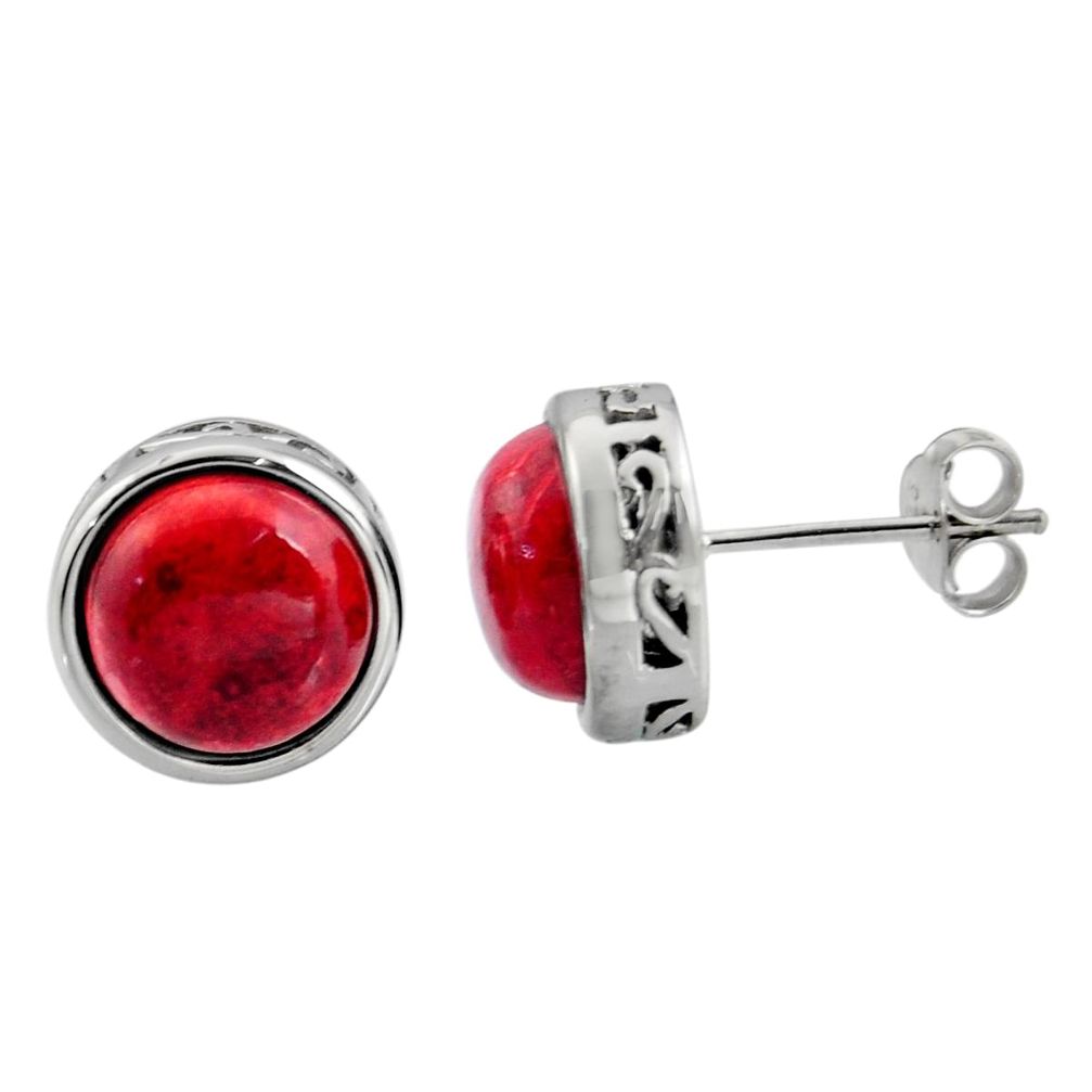 925 sterling silver 6.03cts natural red sponge coral stud earrings jewelry r5432
