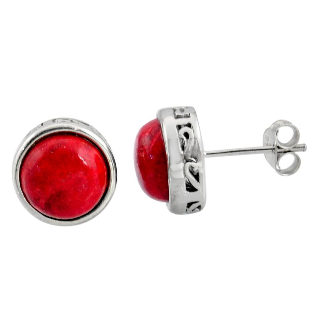 925 sterling silver 5.84cts natural red sponge coral stud earrings jewelry r5435