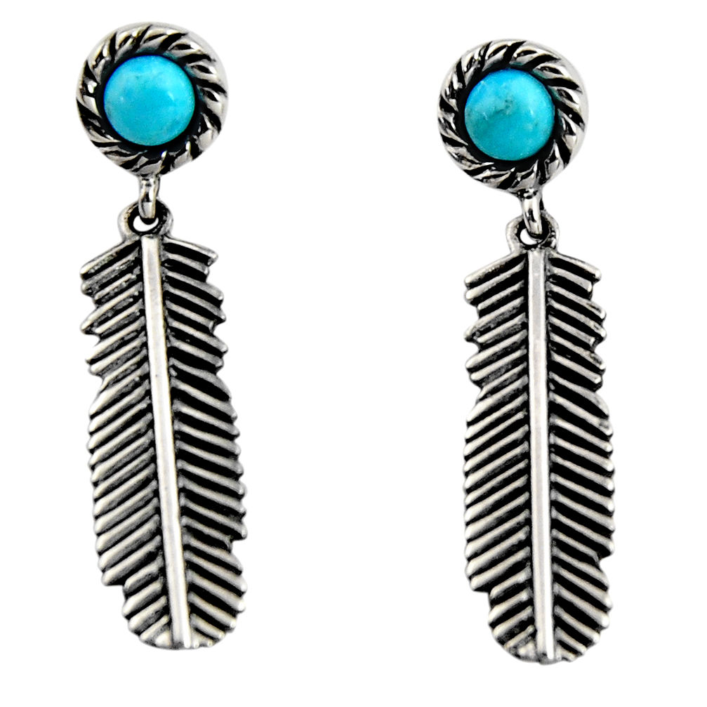 1.14cts blue arizona mohave turquoise 925 silver feather earrings jewelry r5482